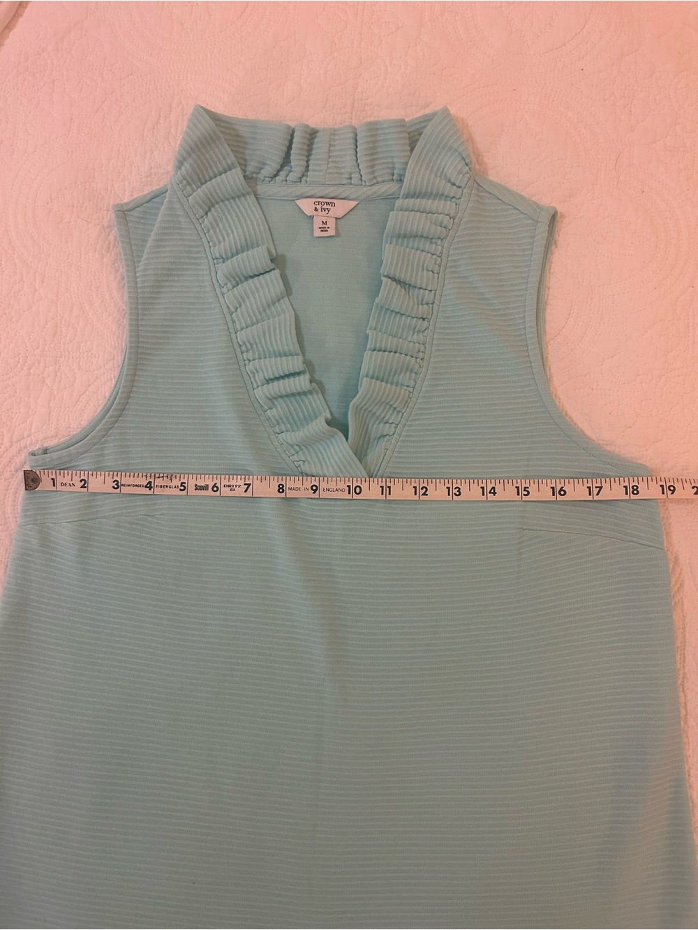 Crown and Ivy  Sleeveless Ruffle V-Neck Top - Light Blue/Turquoise. - Picture 5 of 7